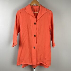 Fridaze Jacket Womens XS Orange Button‎ Front 100% Linen Artsy Lagenlook